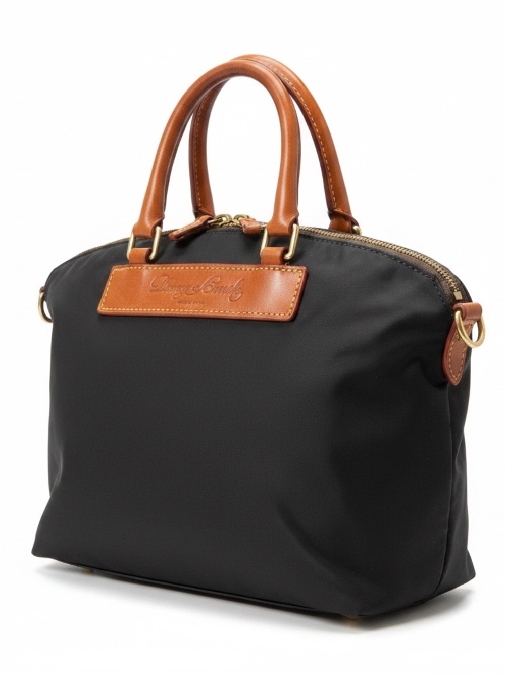 Dooney & Bourke Black Nylon Satchel with Tan Leather Trim